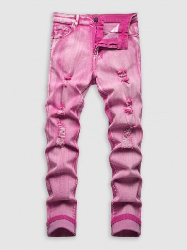 Distressed Stretchy Zipper Fly Jeans