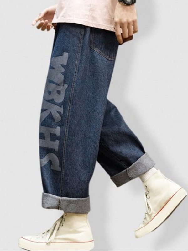 Letter Wide Leg Baggy Jeans