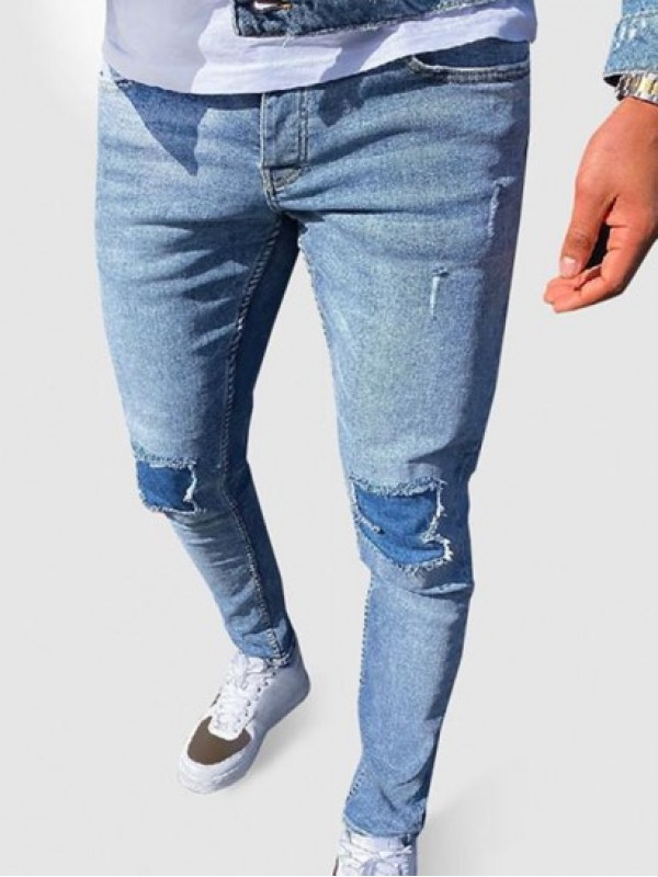 Contrast Ripped Patch Pocket Casual Jeans