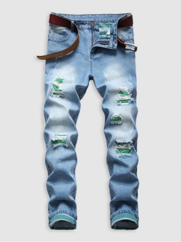 Colored Ripped Faded Zipper Fly Jeans