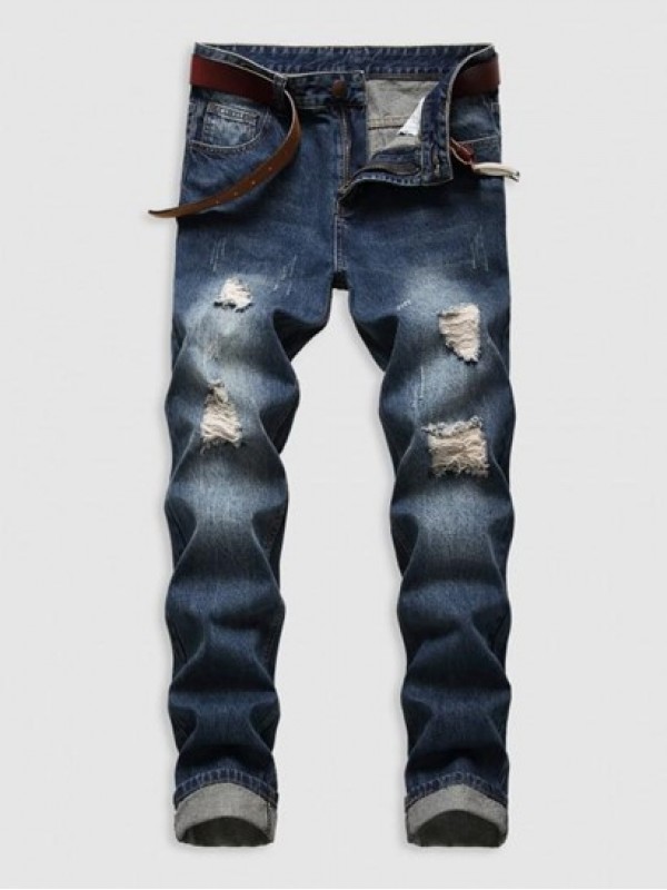 Ripped Vintage Zipper Fly Casual Jeans