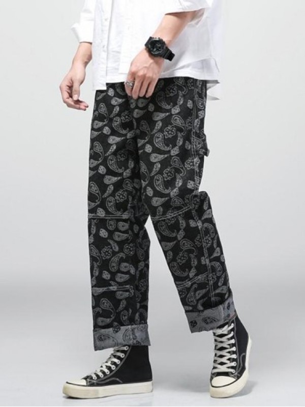 Y2K Aesthetic Paisley Flower Print Straight Leg Jeans