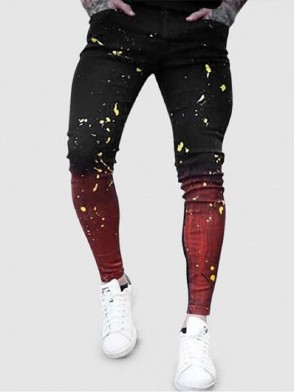 Colorblock Splash Paint Pattern Casual Jeans