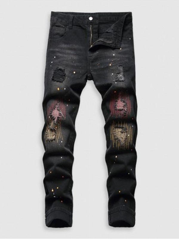 Frayed Splatter Drippy Jeans