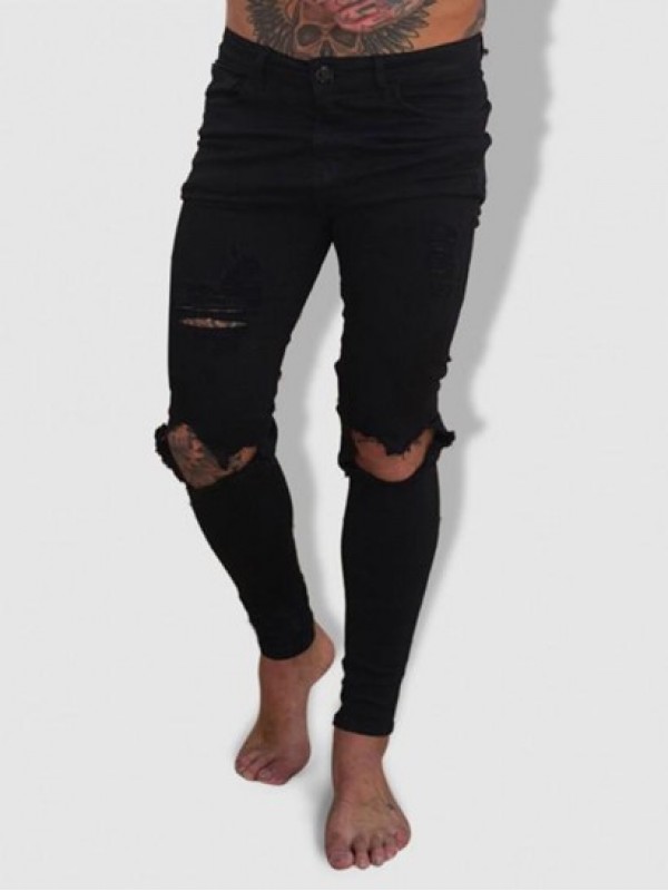 Ripped Casual Zipper Button Jeans