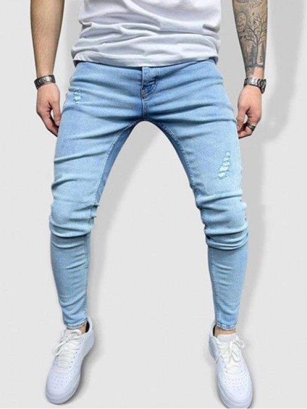 Light Wash Ripped Detail Casual Jeans