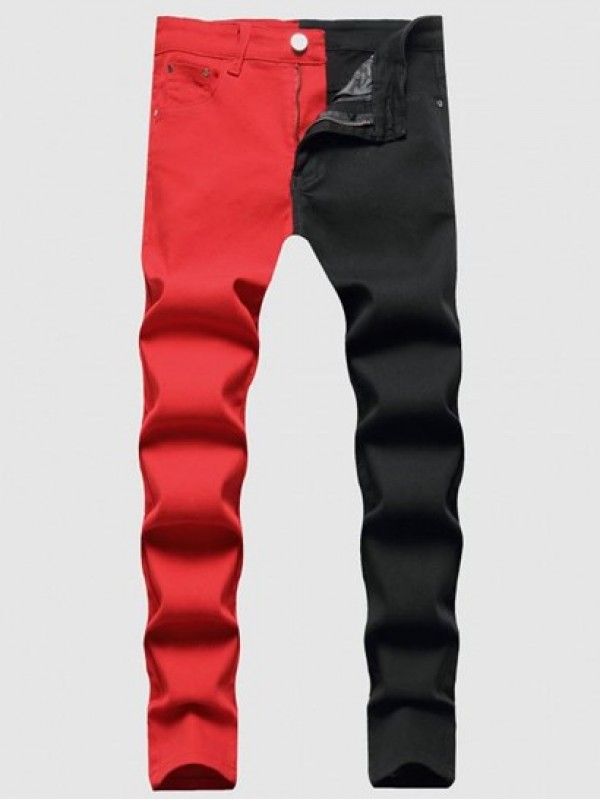 Zipper Fly Two Tone Color Jeans