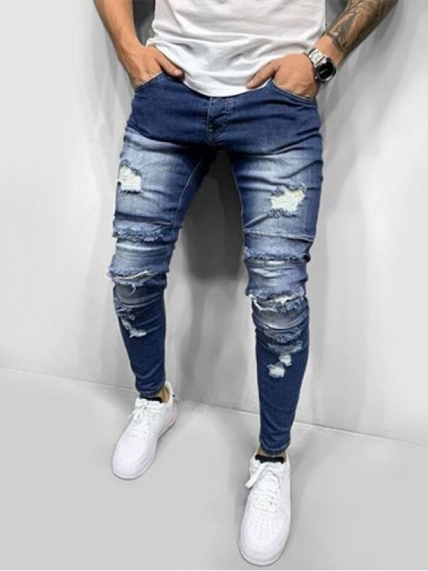 Button Zipper Ripped Jeans