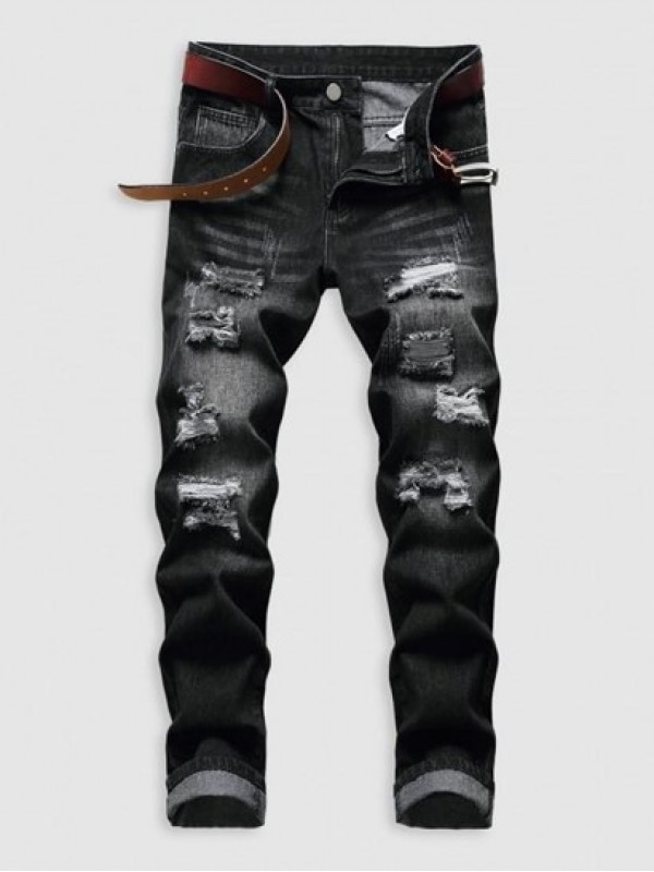 Skinny Distressed Zipper Fly Jeans