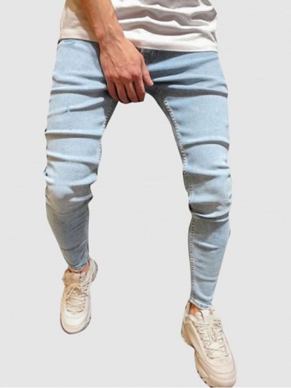 Zipper Fly Frayed Jeans