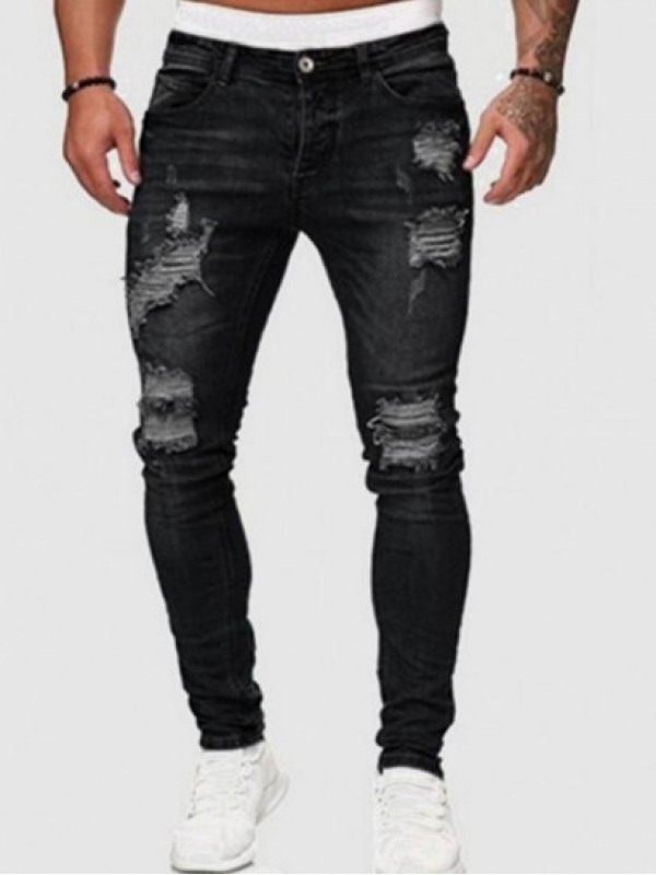 Destroyed Straight Leg Zipper Fly Jeans