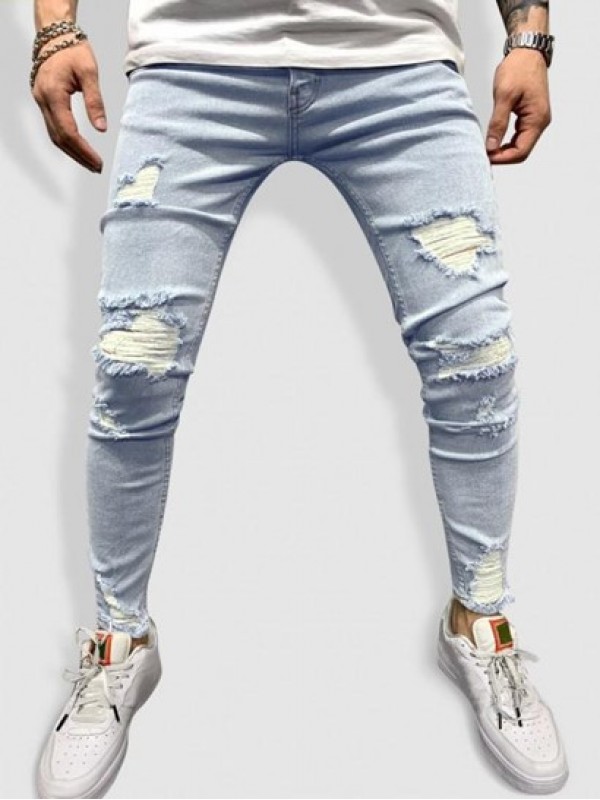 Casual Ripped Frayed Tapered Jeans