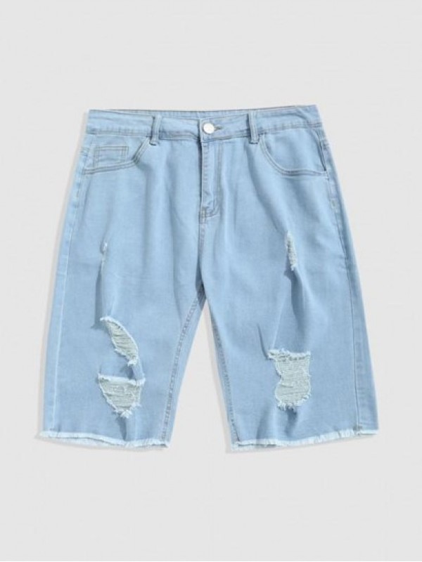 Frayed Hem Ripped Denim Shorts