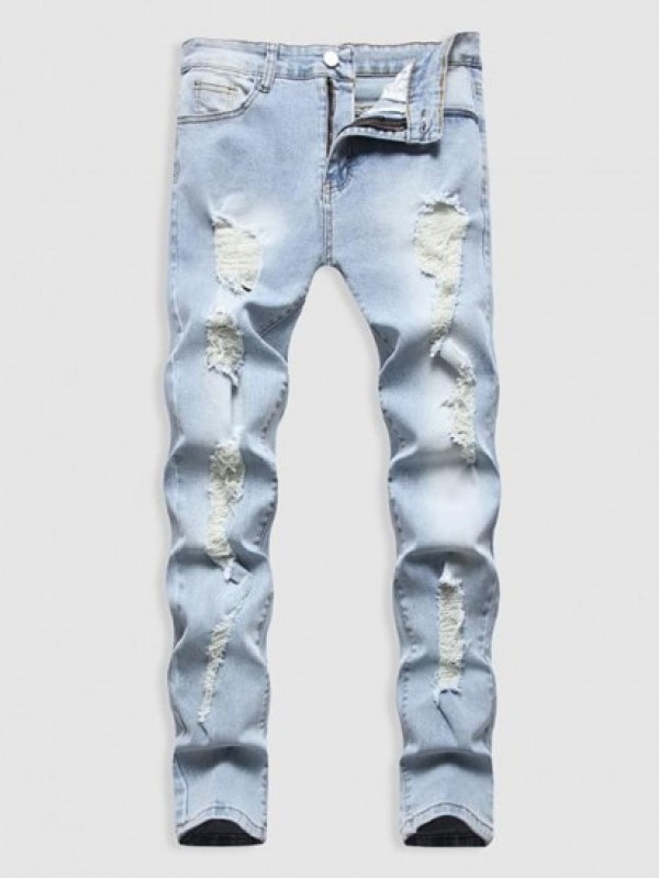 Zipper Fly Distressed Frayed Jeans