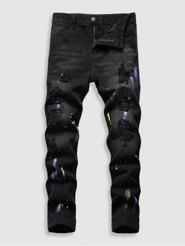 Splatter Ripped Drippy Jeans