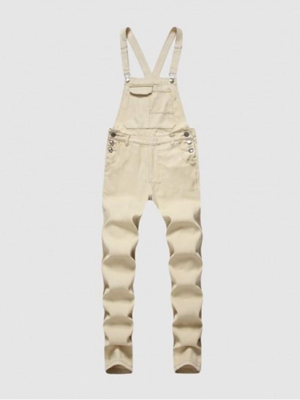 Kangaroo Pocket Solid Color Denim Jumpsuit