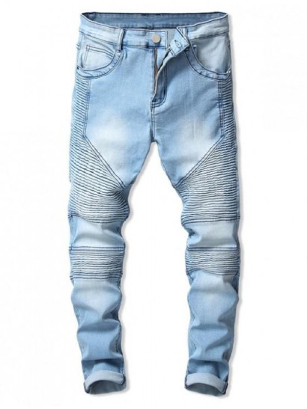 Drape Panel Design Zip Fly Jeans