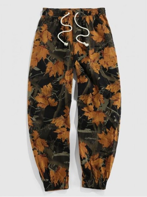 Maple Leaves Print Casual Pants