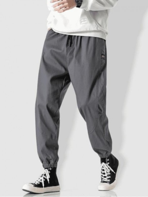 Letter Patched Contrast Drawstring Jogger Pants