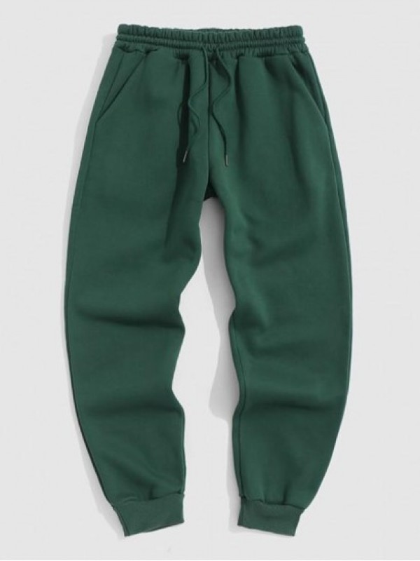 Fleece-lined Solid Color Jogger Sweatpants