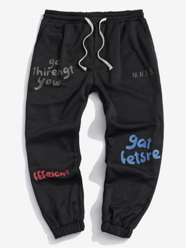 Fleece Lined Letter Jogger Sweatpants