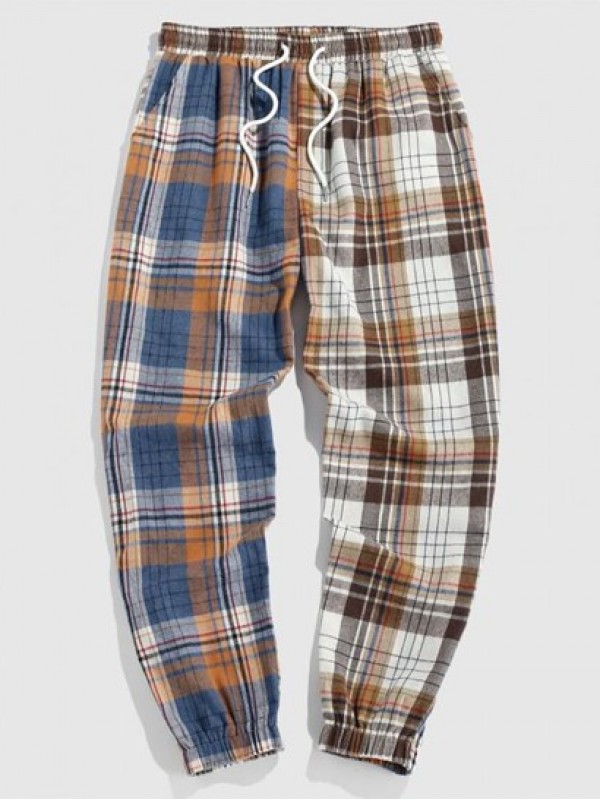 Colorblock Two Tone Plaid Pants