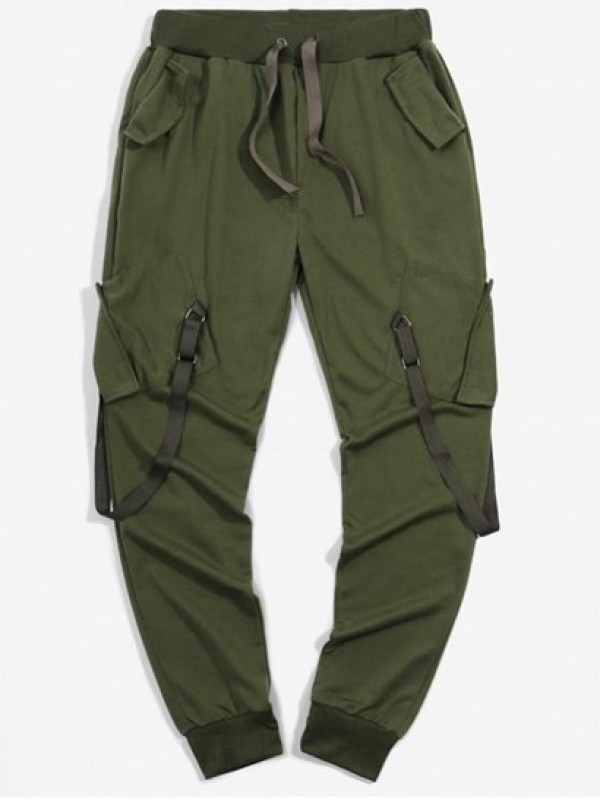 Ribbon Pockets Long Elastic Sport Cargo Techwear Pants