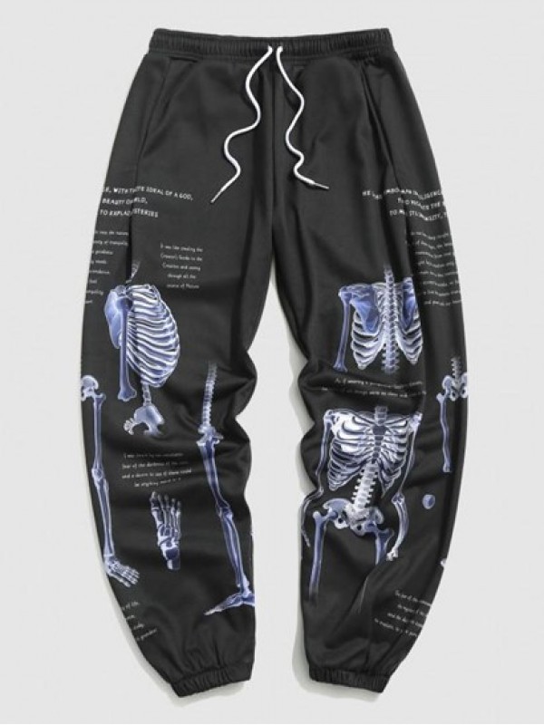 Y2K Aesthetic Skeleton Letter Graphic Print Jogger Sweatpants