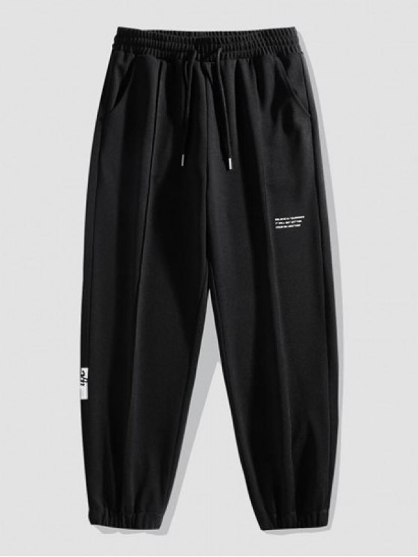 Letter Pintuck Drawstring Jogger Pants