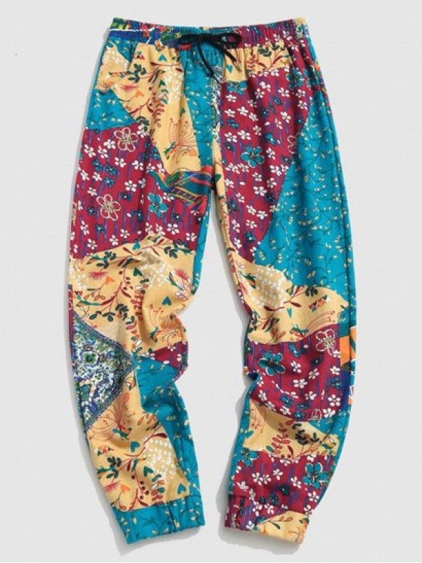 Floral Leaf Patchwork Pants