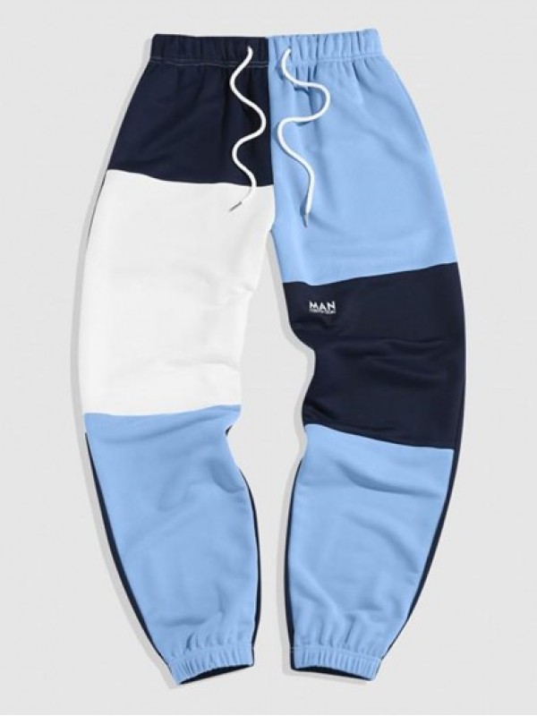 Letter Printed Colorblock Sports Sweat Pants