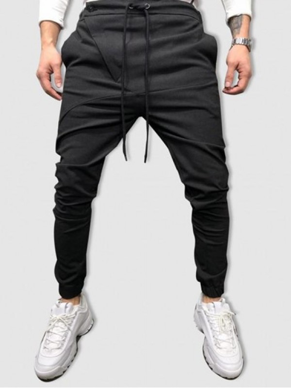 Button And Zipper Embellish Solid Color Jogger Pants