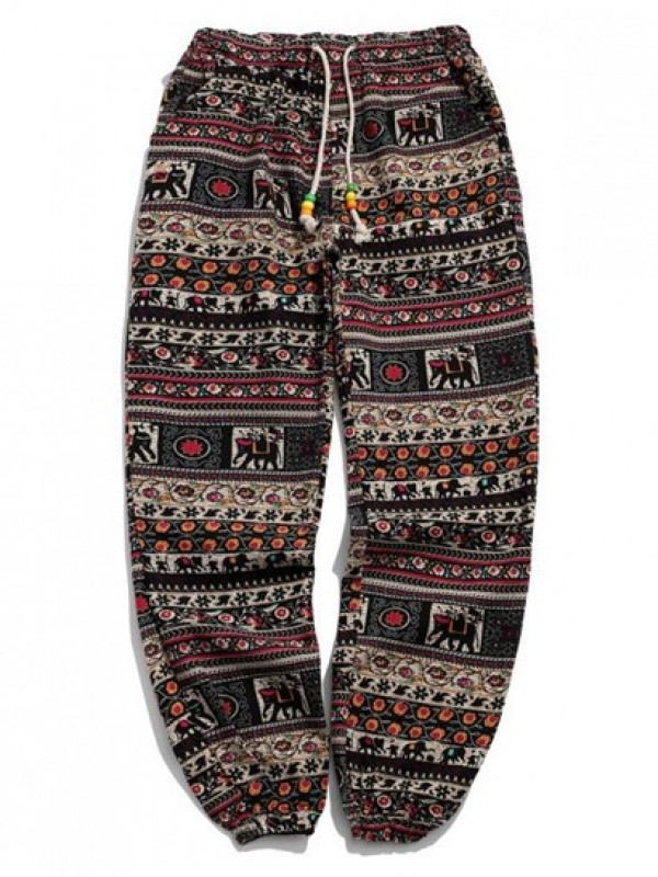 Tribal Ditsy Graphic Ethnic Aztec Printed Casual Jogger Pants