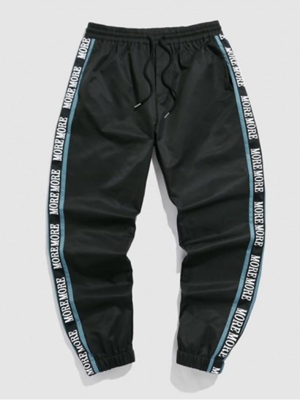 Color Spliced Letter Printed Drawstring Jogger Pants