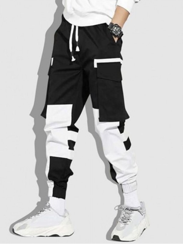 Colorblock Flap Pocket Beam Feet Cargo Pants