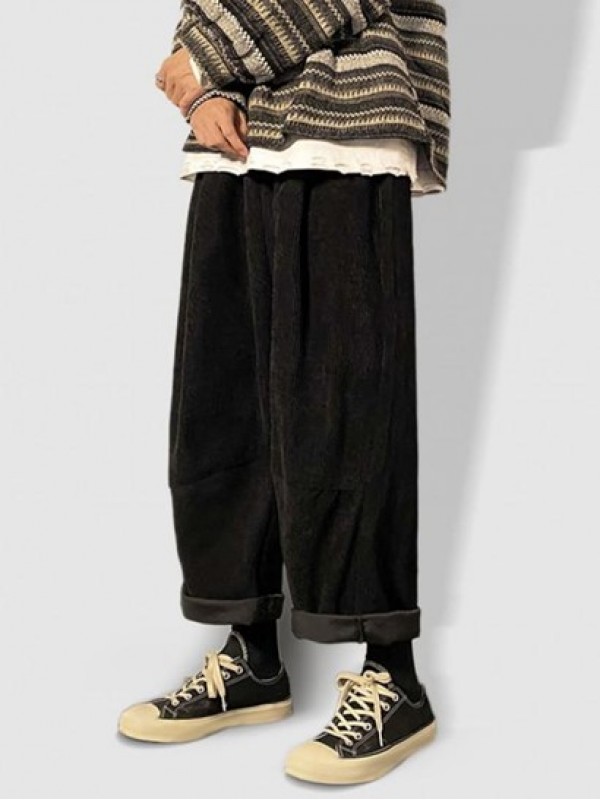 Solid Color Corduroy Ninth Pants