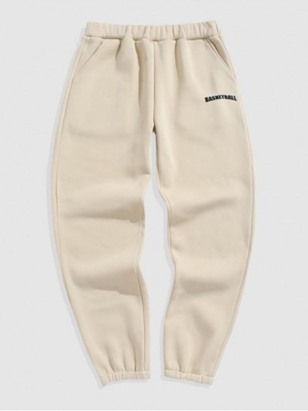 Letter BASKETBALL Embroidered Fleece-lined Sweatpants