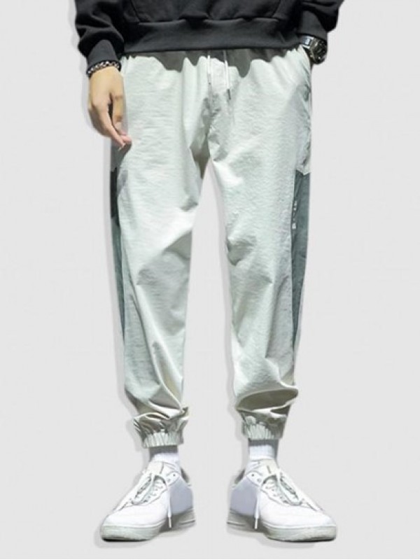 Two Tone Beam Feet Pocket Drawstring Cargo Pants