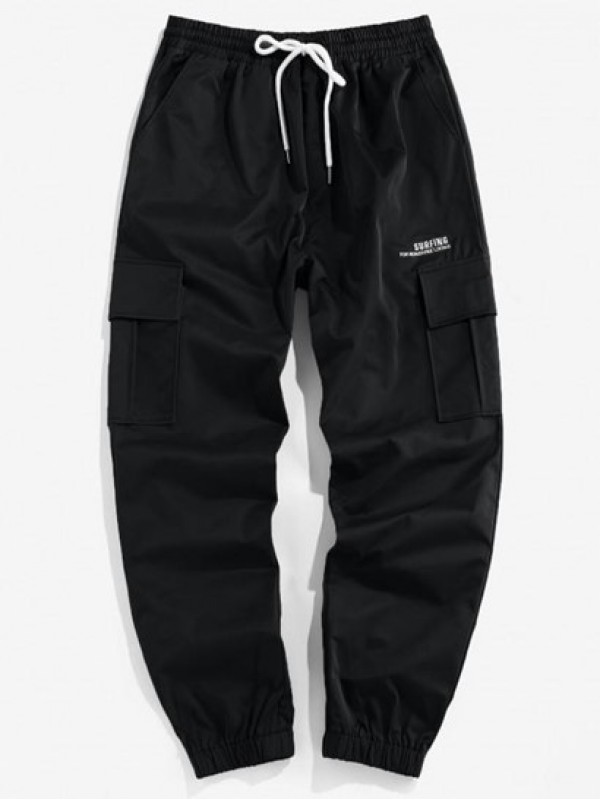 Streetwear Letters Embroidered Drawstring Cargo Techwear Pants