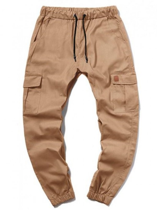 Solid Color Pocket Drawstring Cargo Pants