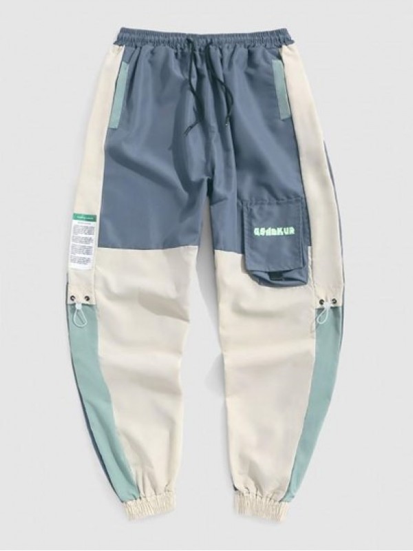 Multi-pocket Design Colorblock Cargo Pants