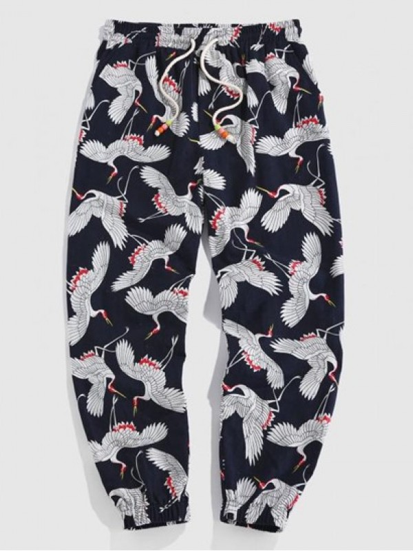 Flying Crane Print Pants