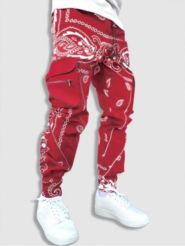 Streetwear Y2K Aesthetic Contrast Paisley Print Cargo Pants