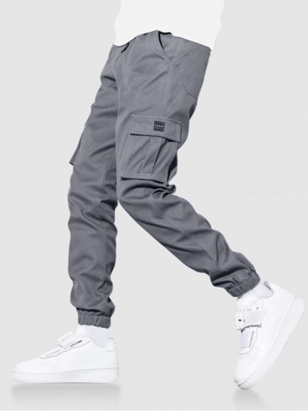 Solid Color Pockets Beam Feet Streetwear Cargo Pants