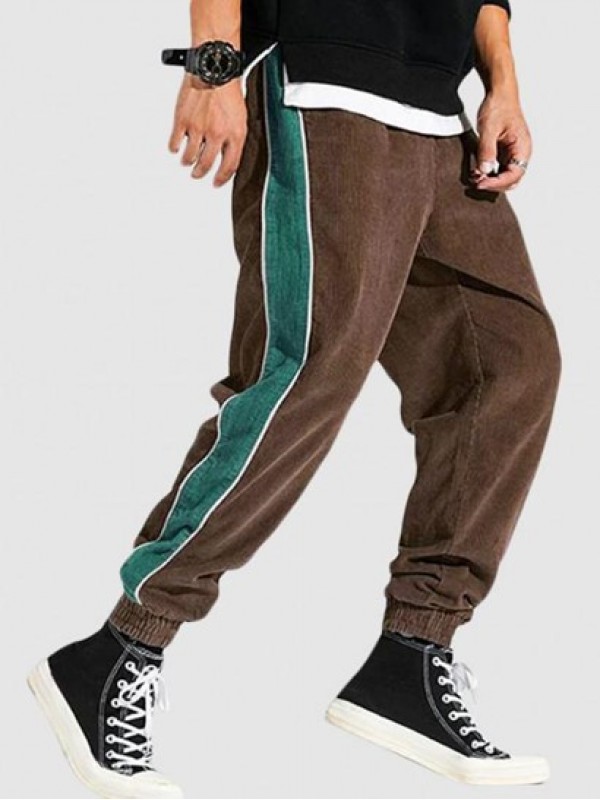 Colorblock Corduroy Drawstring Jogger Pants