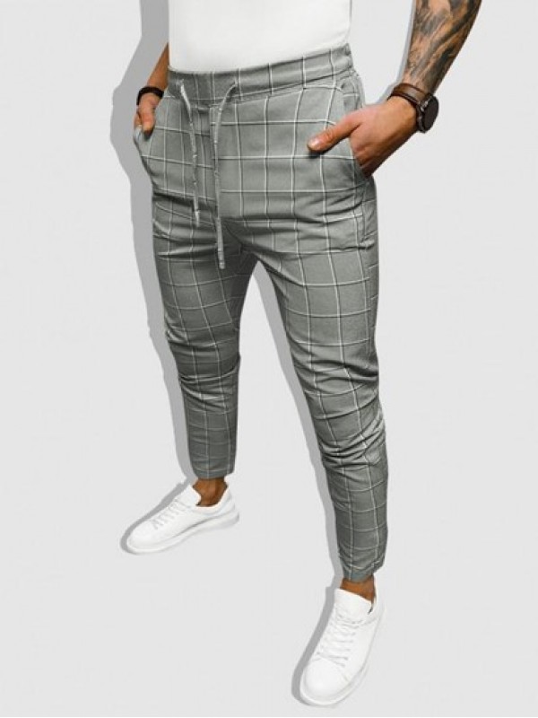 Drawstring Plaid Pants