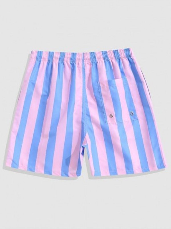 Contrasting Striped Print Beach Shorts