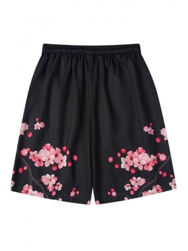 Floral Print Summer Drawstring Shorts