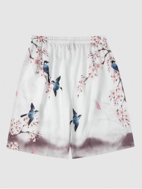 Magpie Floral Print Chinese Style Shorts