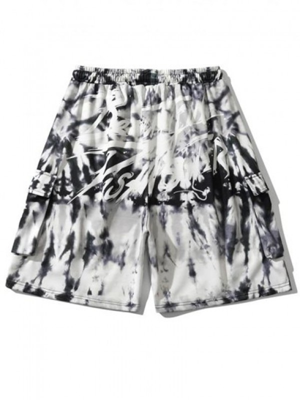 Drawstring Tie Dye Letter Print Shorts